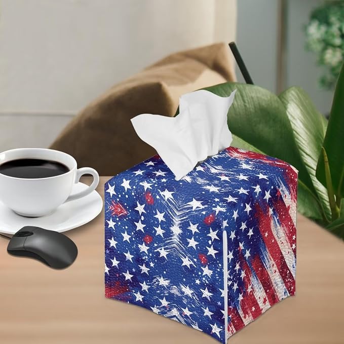 American Flag Tissue Box Cover, PU Leather Square Tissue Holder - Image 4
