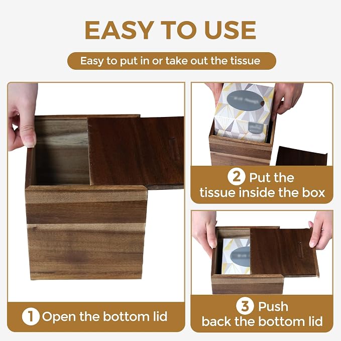 2 Pack Wood Tissue Box Cover， Acacia Wood Tissue Box Cover Square, Decorative - Image 6