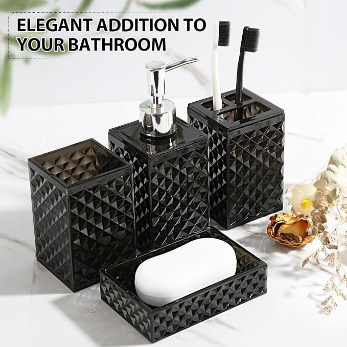 Black Bathroom Accessories Set, 4 Pack Matte Black Bath Accessory Sets Complete - Image 6
