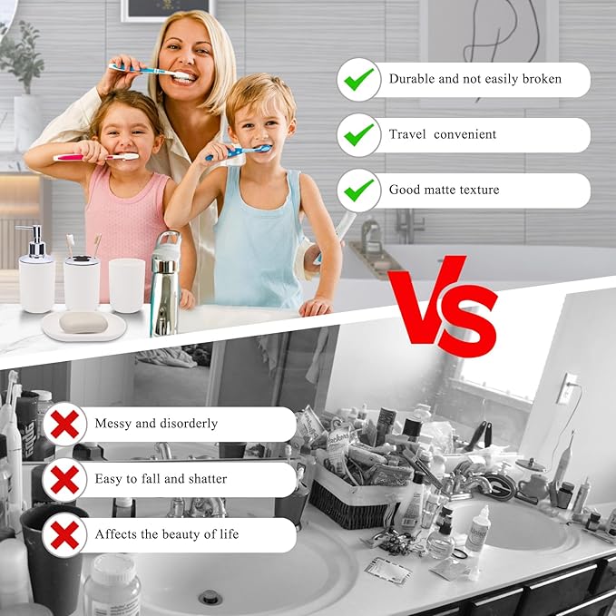 4 Piece Bathroom Accessories Set, Plastic Bathroom Accessory Set, Toothbrush - Image 4