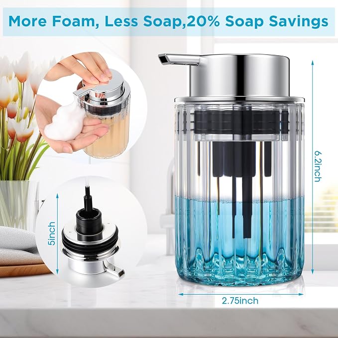 2 Pcs Refillable Clear Foaming Hand Soap Dispenser 10 oz Plastic Dispenser Pump - Image 2