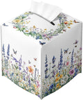 Wildflower Tissue Box Cover Colorful Spring Meadow Butterfly Garden Square PU by Unknown
