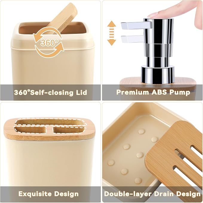 Beige Bathroom Accessories Set 9 Piece Bathroom Accessory Set - Image 4