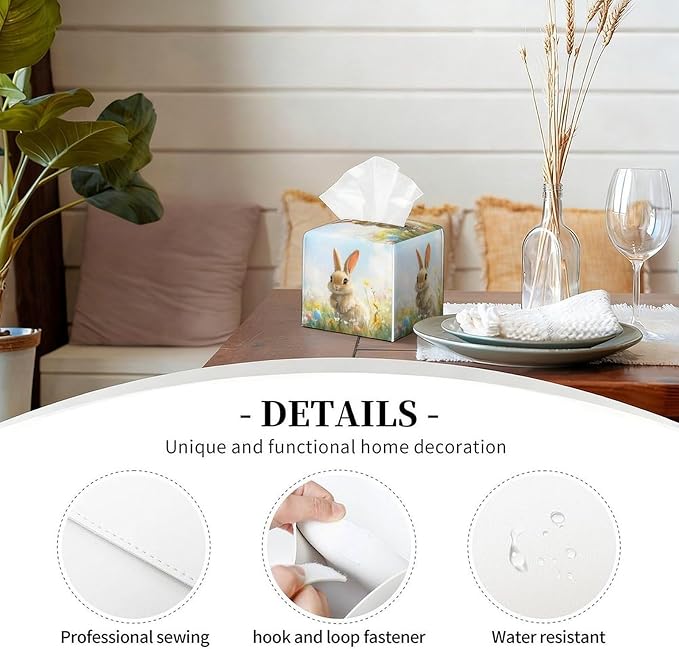 Buuny Tissue Box Cover Easter Leather Tissue Box Holder Square Facial Paper - Image 5