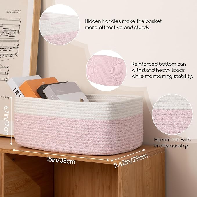 Storage Baskets for Organizing 3 Pack, Woven Baskets for Shelves, Closet - Image 2