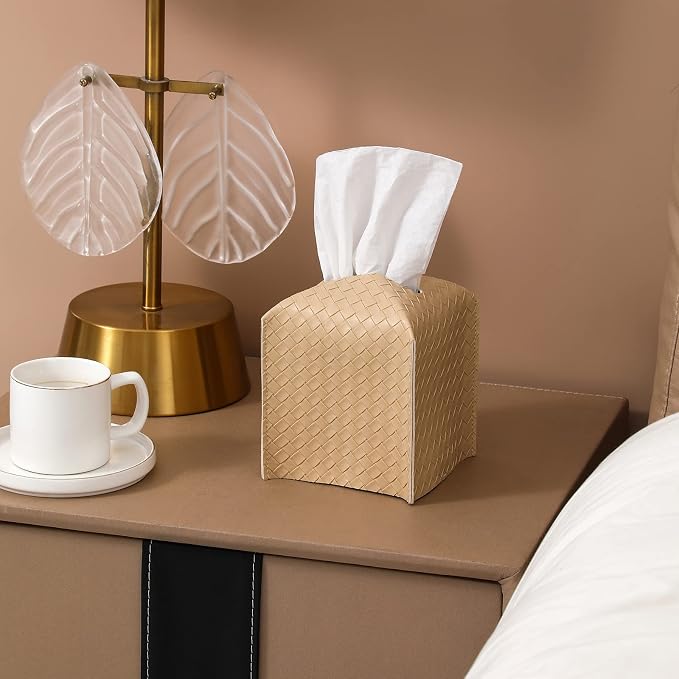 Tissue Box Cover PU Leather Tissue Holder Square Facial Tissue Case Facial - Image 3