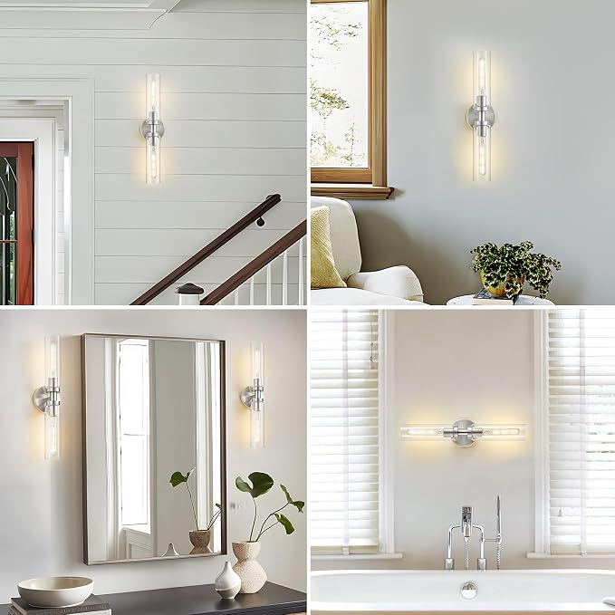 2-Light Brushed Nickel Bathroom Light Fixtures Over Mirror Modern Vanity Light - Image 9