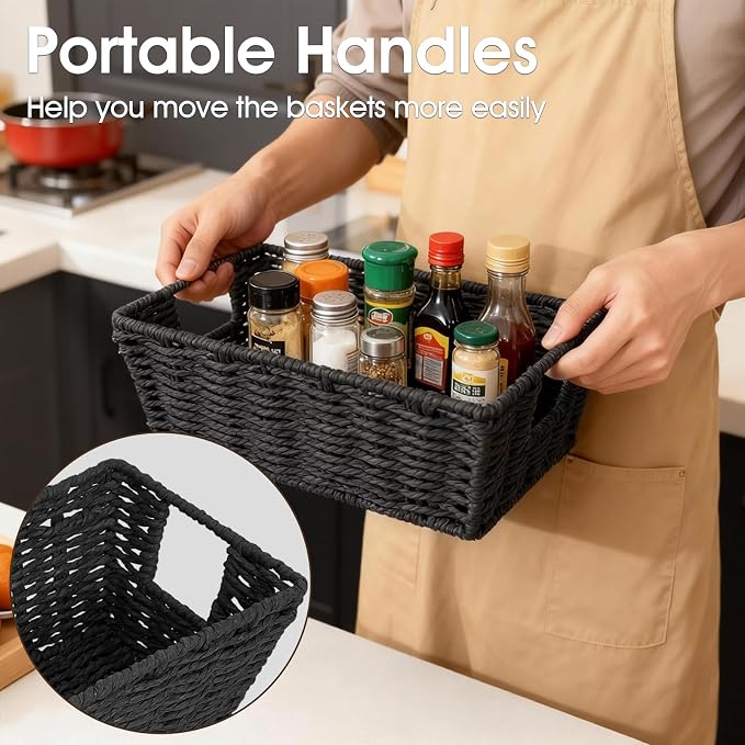 Paper Rope Storage Baskets for Shelves Organizing, Small Hand Woven Wicker - Image 3