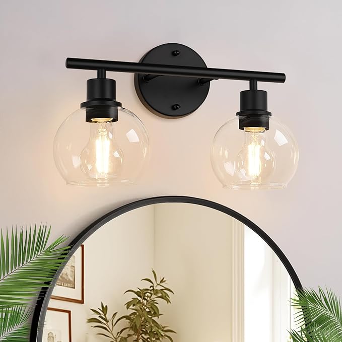 2-Light Bathroom Vanity Light, Matte Black Bathroom Light Fixture Over Mirror by Indoibrightenyourbathroom