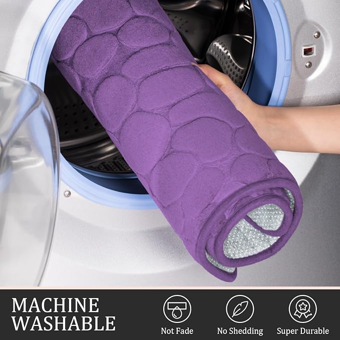 YIHOUSE Bathroom Rugs Mat Set 2 Piece Purple, Memory Foam Bath Mats Sets - Image 5