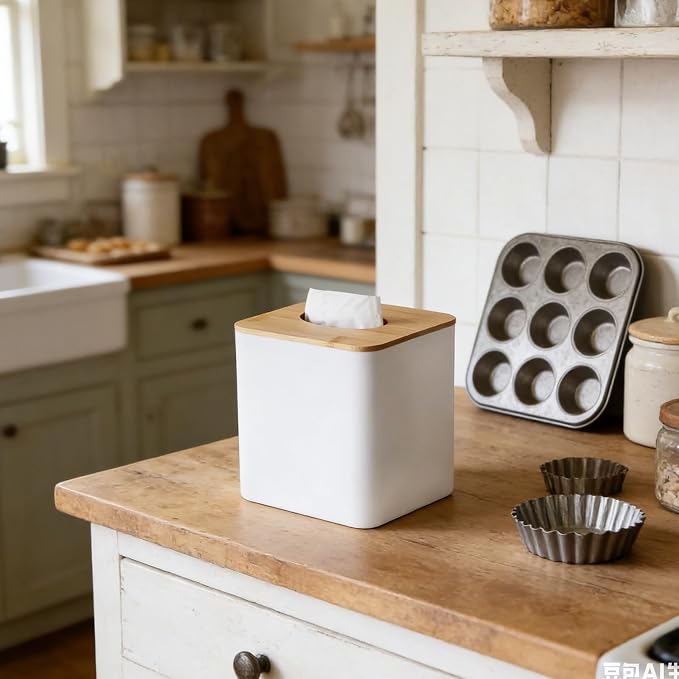 White Tissue Box Cover, Square Tissue Box Holder - Image 2