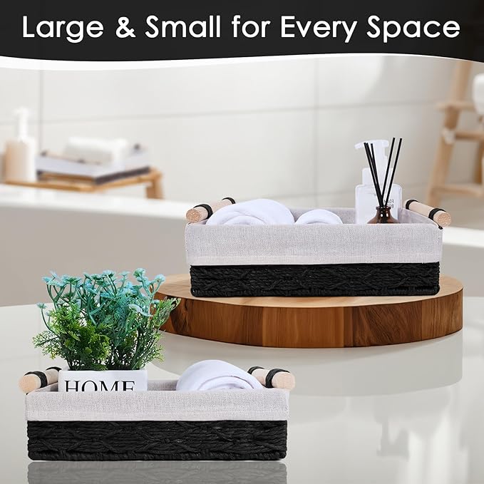 Wicker Storage Basket with Wooden Handle – Paper Rope Decorative Toilet Paper - Image 5