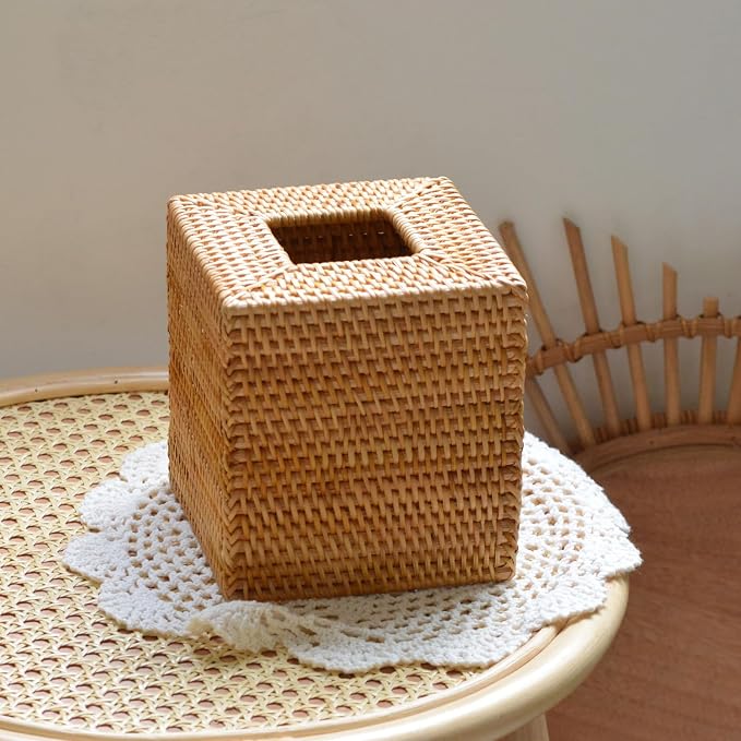 2 Pack Rattan Tissue Box Cover Square, Hand Woven Wicker Tissue Holder - Image 7