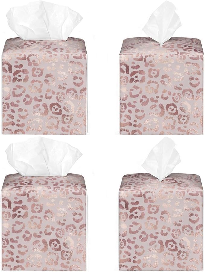 Pink Leopard Tissue Box Cover Leather Tissue Box Holder Square Facial Paper - Image 4