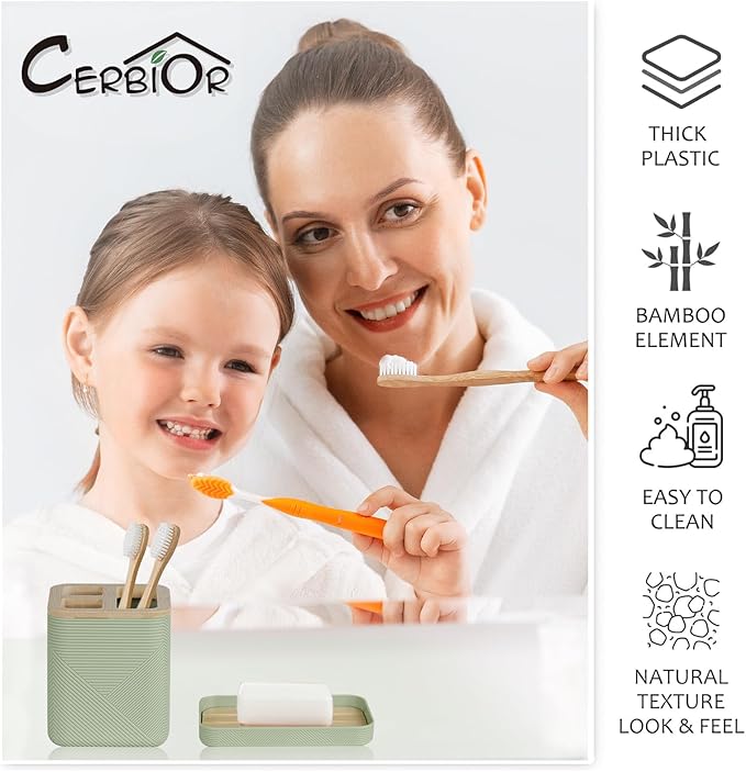 CERBIOR Bathroom Accessories Set 6 Piece Bamboo Bath Ensemble Includes Soap - Image 6