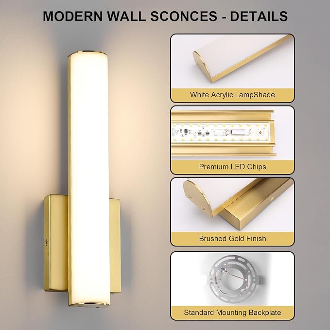 15.7 Inches Modern Bathroom Led Wall Sconces, 18W 3000K Hardwired Wall Light - Image 9