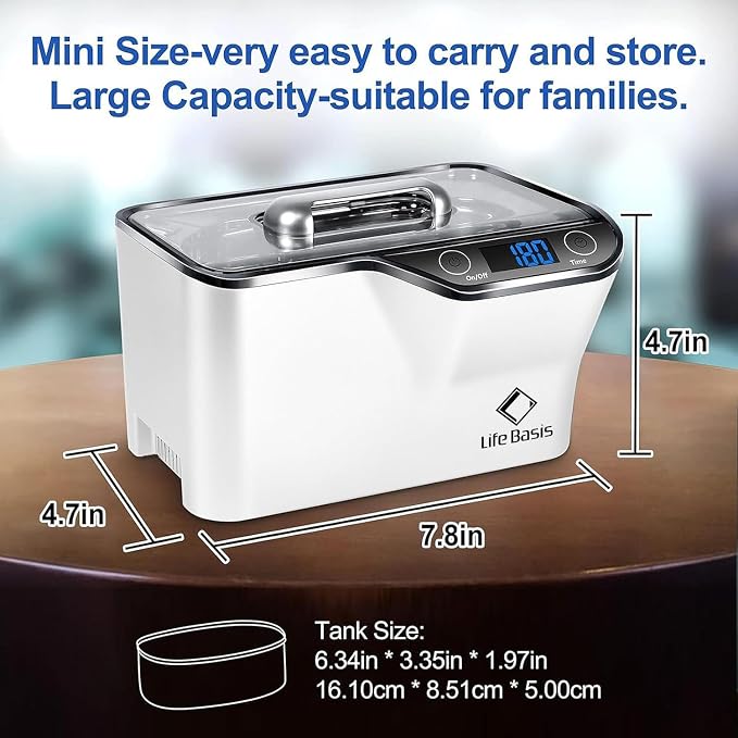 LifeBasis Ultrasonic Jewelry Cleaner, Professional 45kHz Ultrasonic Cleaner - Image 8