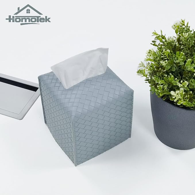 HOMOTEK 2 Pack Tissue Box Cover, PU Leather Tissue Holder, Square Decorative - Image 5