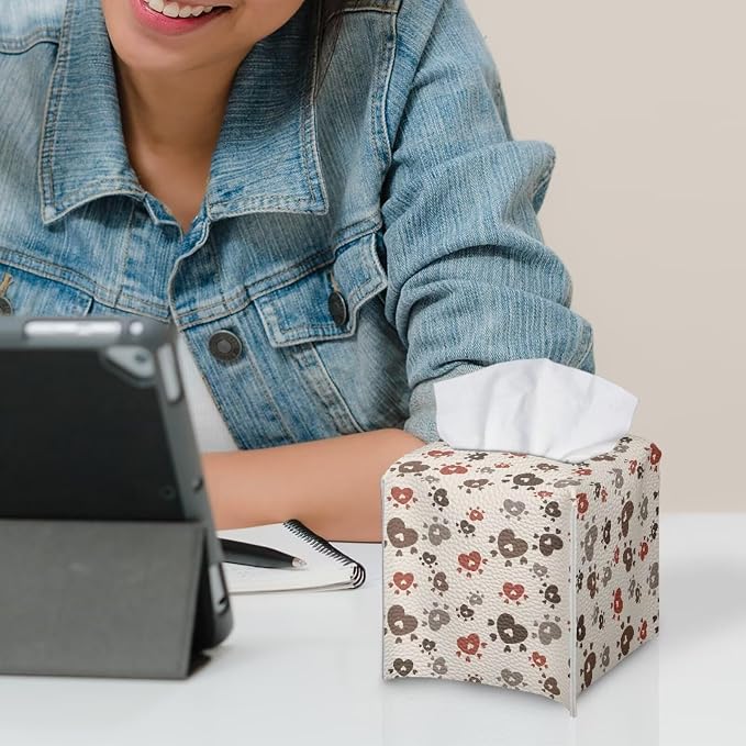 Brown Dog Paws Tissue Box Cover Holder Stylish PU Leather Square Tissue Box - Image 6