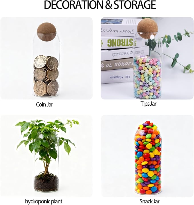 1 Pack 9.45 In Glass Storage Container, Ball Cork Jar Decorative Organizer - Image 5