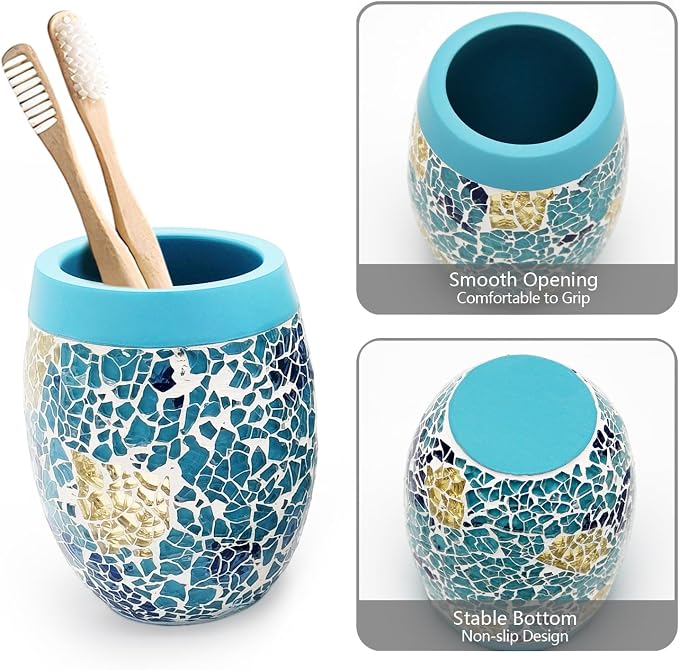 Handmade Blue Mosaic Glass Bathroom Accessory Sets 4PCS Bathroom Accessories - Image 4