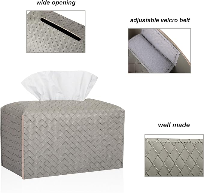 Tissue Box Cover PU Leather Tissue Holder Square Facial Tissue Case Facial - Image 5