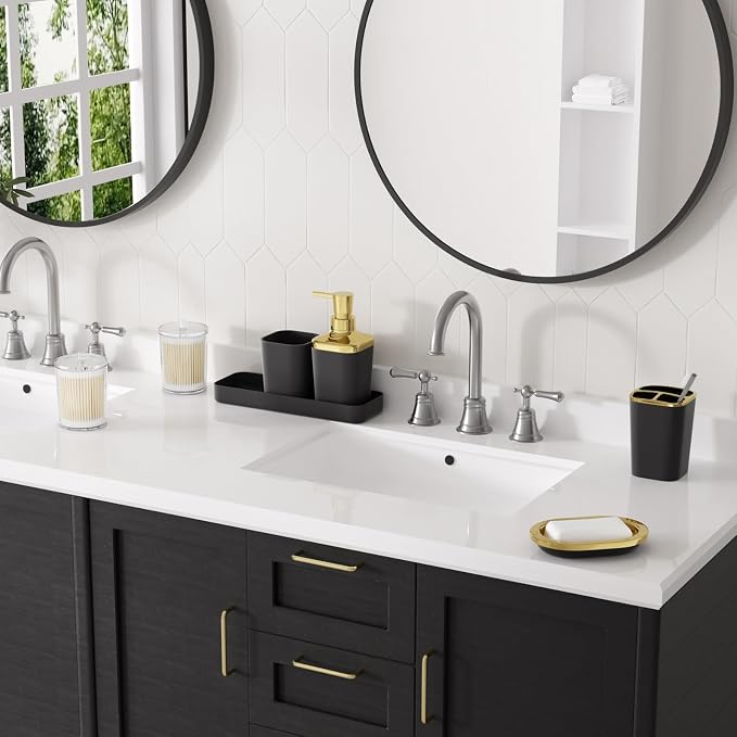 Black Bathroom Accessories Set, Soap Dispenser, Soap Dish, Toothbrush Holder - Image 2