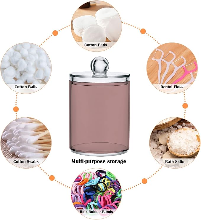 Rosy Brown Qtip Holder Organizer Dispenser Cotton Swabs Cans Plastic Jars - Image 4