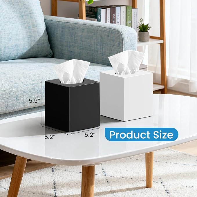 2 Pack Tissue Box Cover Black, Square Acrylic Tissue Holder, Decorative Facial - Image 3