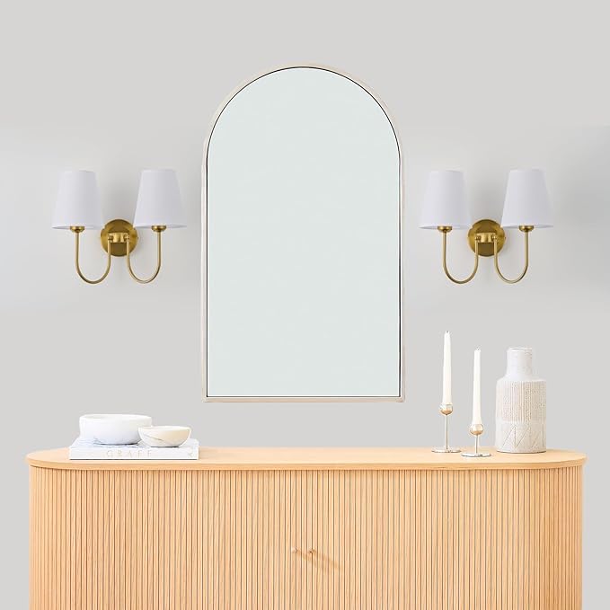Hardwired White Fabric 2 Light Wall Sconce – Double Headed Cloth Shade Fixture - Image 4