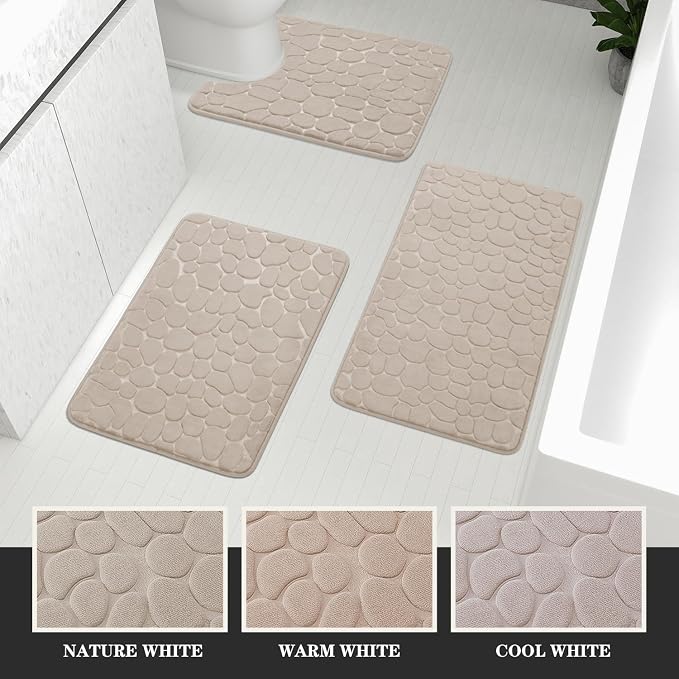 YIHOUSE Bathroom Rugs Mat Set 3 Piece Khaki, Memory Foam Bath Mats Sets - Image 5