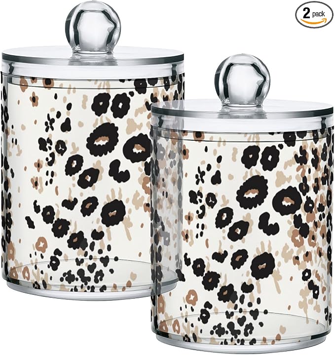 2 Pack Qtip Holder Dispenser for Cotton Ball Brown Floral Leopard Print Cotton by ALAZA