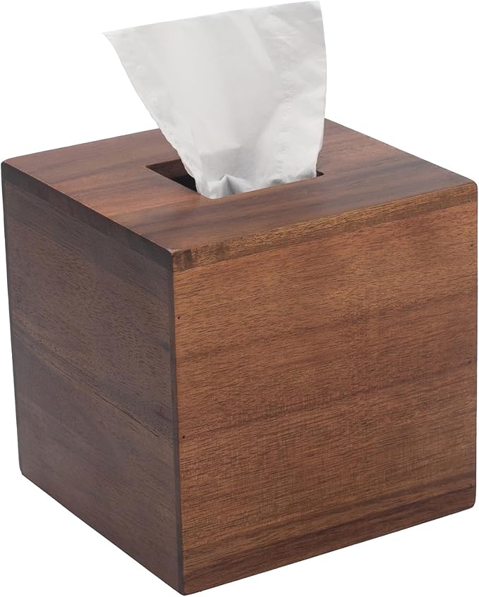 Tissue Box Cover, Square Tissue Box Holder, Acacia Wood Facial Paper Holder - Image 7