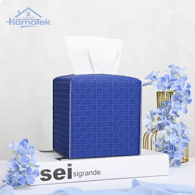 HOMOTEK 2 Pack Tissue Box Cover, Square PU Leather Tissue Holder, Decorative - Image 3