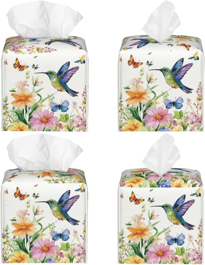 Spring Floral Hummingbird Tissue Box Cover Wild Flowers Florals Butterfly - Image 2