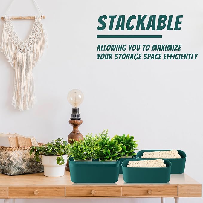 Zopeal Plastic Storage Bins 10 Pcs Green Pantry Organizer Bins Small Baskets - Image 5