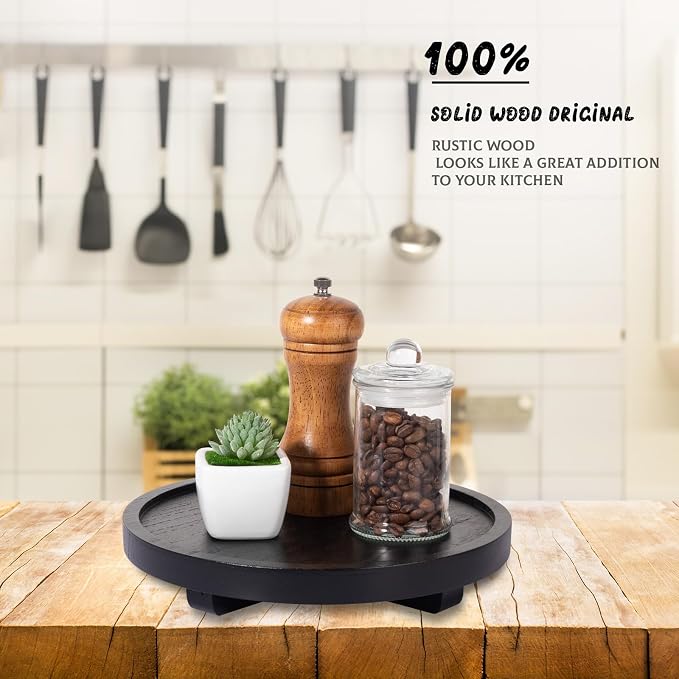 Round Decorative Tray Wood Bathroom Counter Organizer Farmhouse Kitchen Decor - Image 3