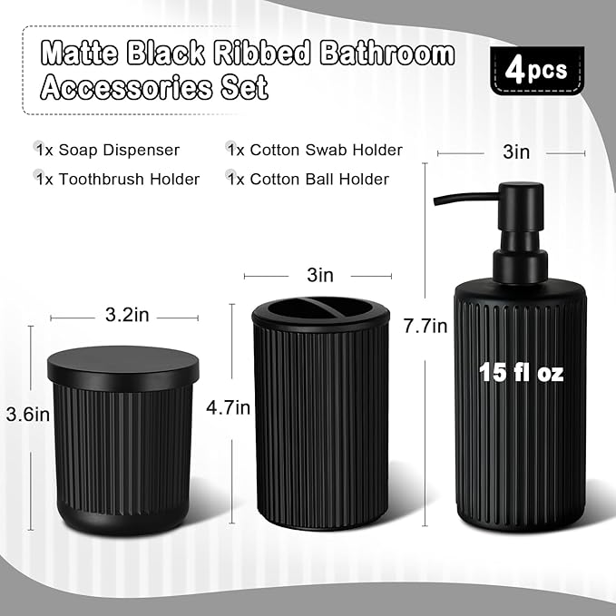 Matte Black Bathroom Accessories Set, Soap Dispenser, Toothbrush Holder - Image 2