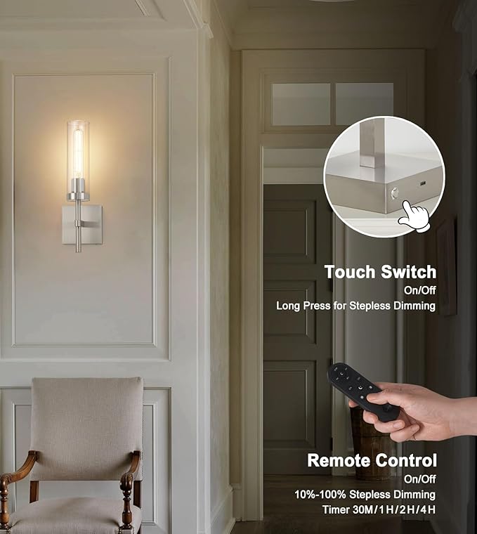 Brushed Nickel Battery Operated Wall Sconces - Image 4