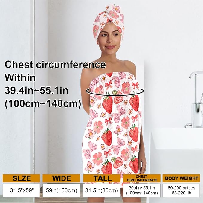 Women’s Strawberry & Bow Bath Wrap Set - Image 3