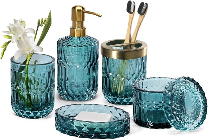 EMPO 6PCS Bathroom Clear Glass Accessories Set, Contemporary Modern Decor by EMPO