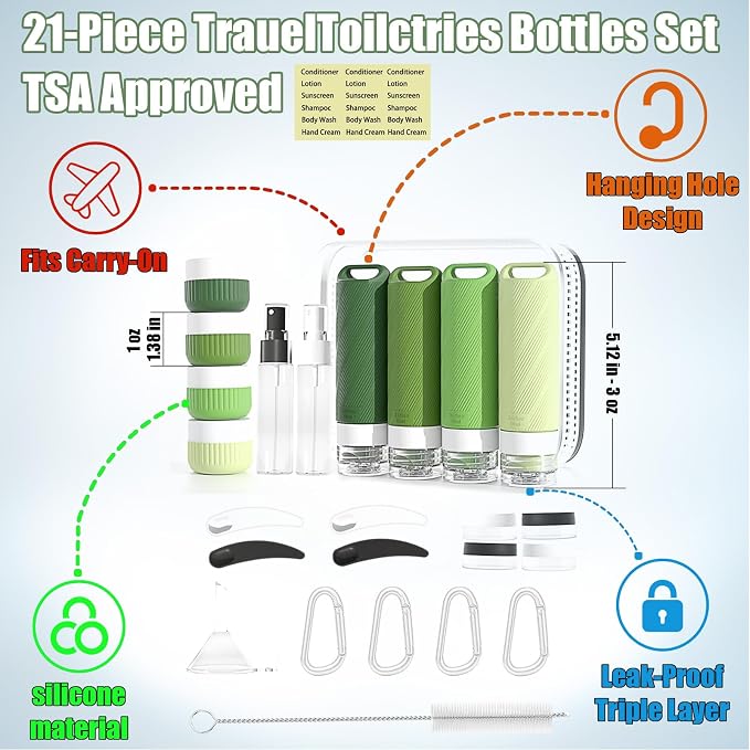 26 Pieces Travel Size Toiletries Bottles Set, Tsa Approved Leakproof Refillable - Image 2