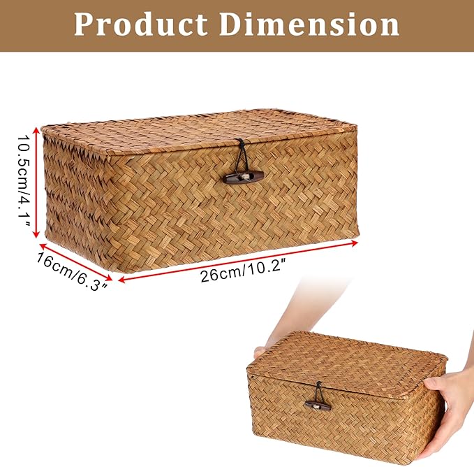 Sumnacon Wicker Basket with Lid Rectangle Woven Baskets - Image 2