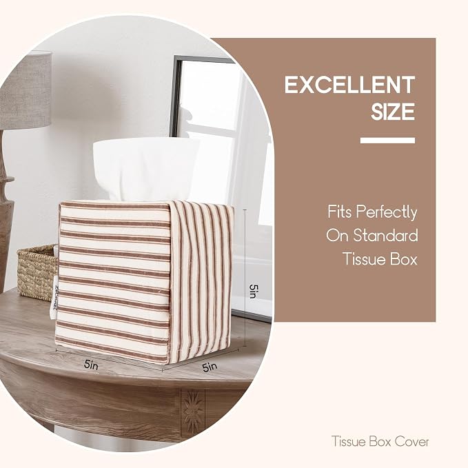 Tissue Box Cover, Fabric Tissue Box Holder Square, Stylish Reusable Toilet - Image 2