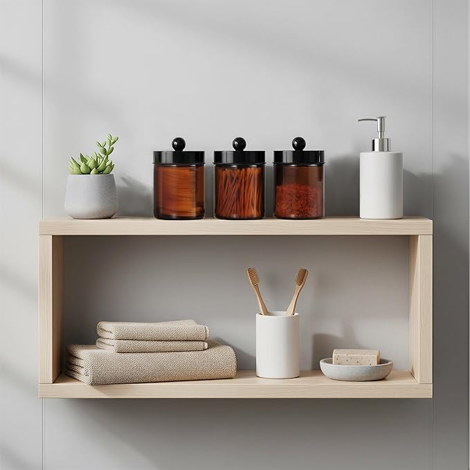 3PC Farmhouse Decor Qtip Holder Apothecary Jars Bathroom Vanity Storage - Image 6
