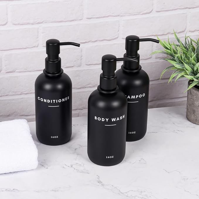 Set of 3 Shampoo and Conditioner Dispenser Stainless Steel Pump Head - 16oz - Image 6