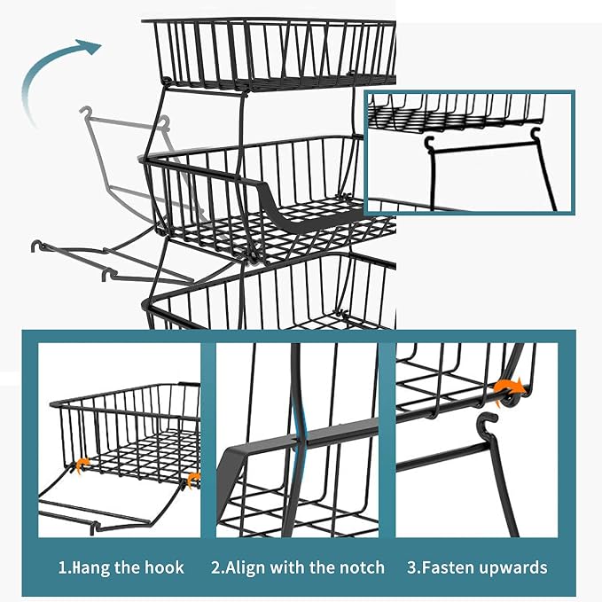 Metal Wire Baskets with Wheels, Stackable Storage Bins Kitchen Organizer Shelf - Image 7