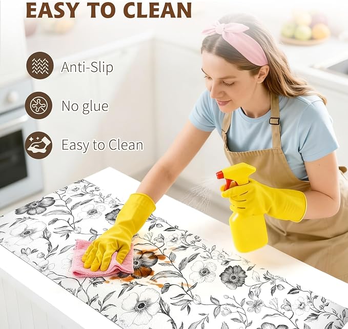 Drawer and Shelf Liner Black Flowers 12in x 20FT, Non Adhesive Anti-Slip Double - Image 4