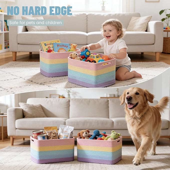 5 Pack Rainbow Woven Storage Baskets - Image 3