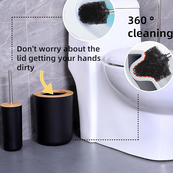 Matte Black Bathroom Accessories Set 9PCS, Bamboo Bathroom Accessories Sets - Image 4